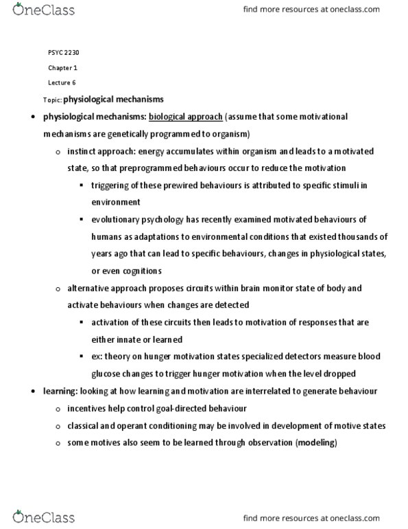PSYC 2230 Lecture Notes - Lecture 6: Homeostasis, Xerostomia, Blood Sugar thumbnail