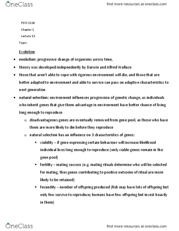 PSYC 2230 Lecture Notes - Lecture 12: Egg Cell thumbnail