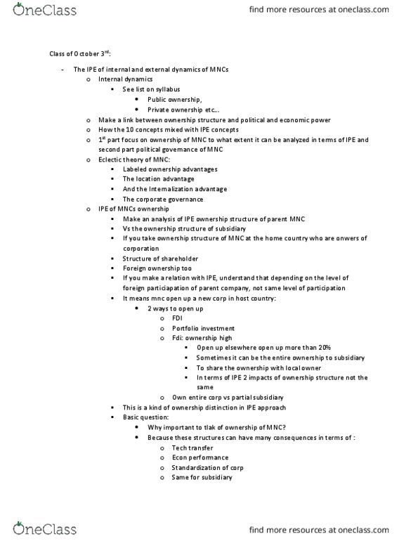 POLI 444 Lecture Notes - Lecture 9: Portfolio Investment, State Ownership, State Actor thumbnail