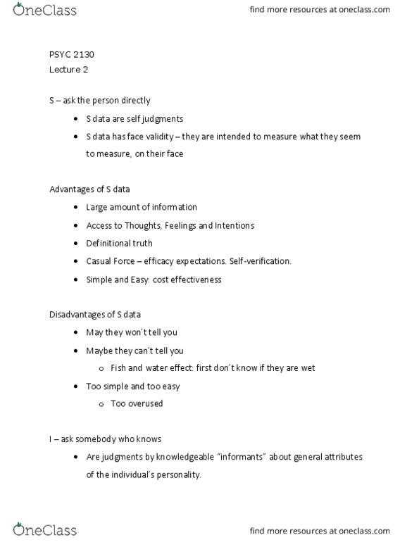 PSYC 2130 Lecture Notes - Lecture 2: Face Validity thumbnail