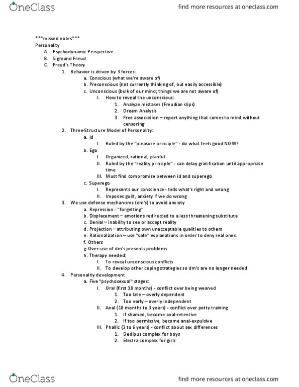 PSY 110 Lecture Notes - Lecture 4: Aversion Therapy, Posttraumatic Stress Disorder, Schizophrenia thumbnail