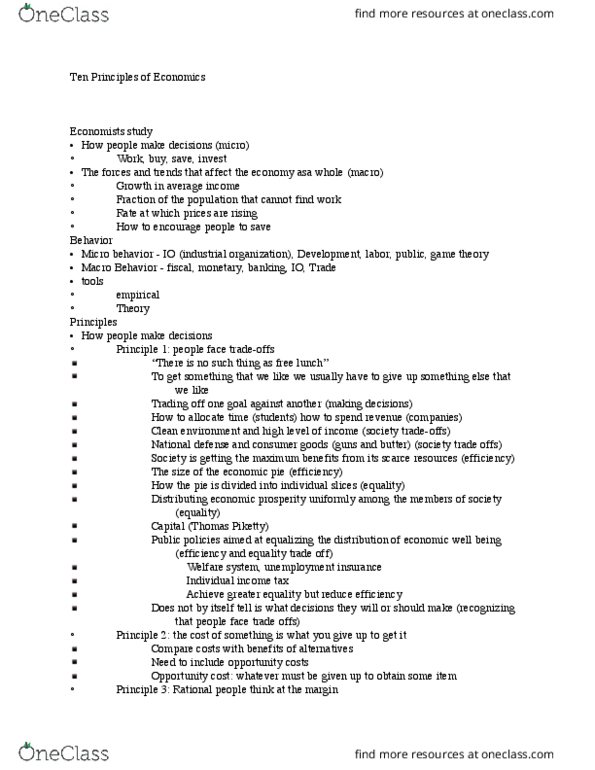 ECON 201 Lecture Notes - Lecture 1: Business Cycle, Invisible Hand, United States Dollar thumbnail