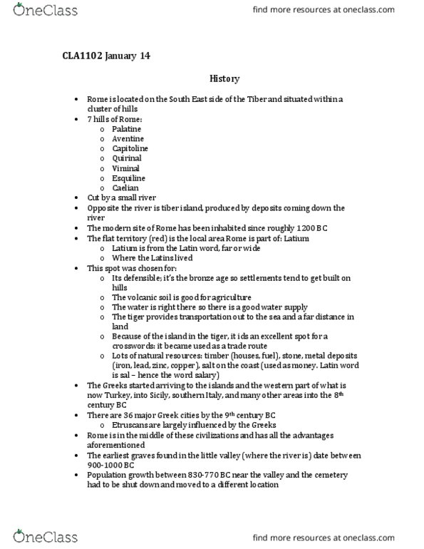 CLA 1102 Lecture Notes - Lecture 1: Nanny, Infant Mortality, Sabines thumbnail