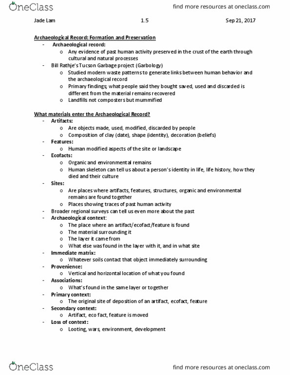 AR101 Lecture Notes - Lecture 5: Tropical Climate, Permafrost, Experimental Archaeology thumbnail