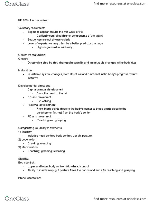 KP100 Lecture Notes - Lecture 3: Object Permanence, Palmar Grasp Reflex, Ossification thumbnail