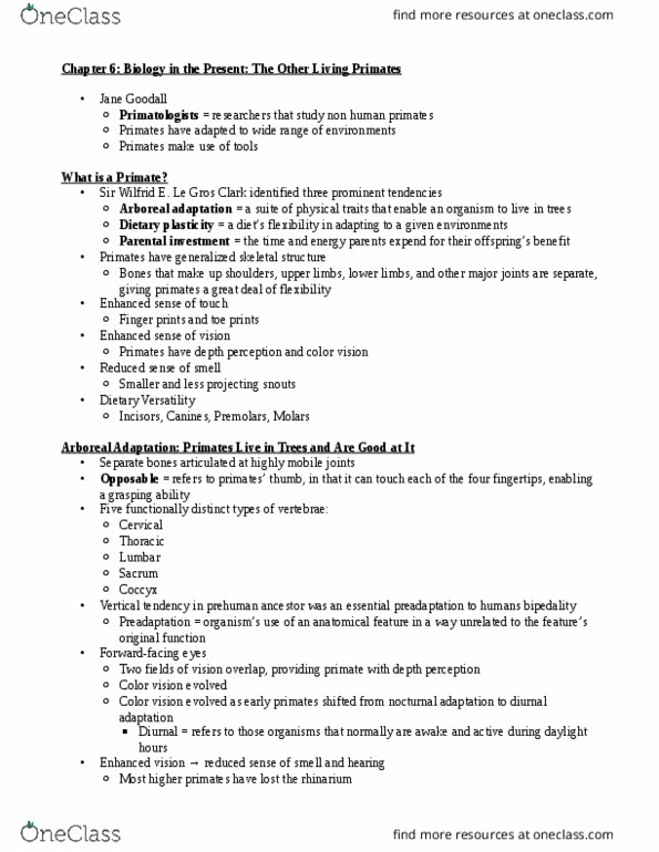 ANTH 101 Chapter Notes - Chapter 6-1: Evolutionary Taxonomy, Diastema, Hominidae thumbnail