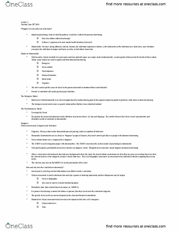 PSYC 2030 Lecture Notes - Lecture 1: Rorschach Test, Abnormal Psychology, Nomothetic thumbnail