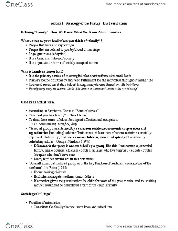 SOCI 247 Lecture Notes - Lecture 1: Longitudinal Study, Nuclear Family, Married People thumbnail