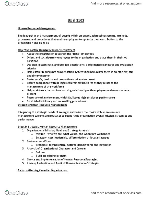 BUSI 3102 Lecture Notes - Lecture 2: Telecommuting, Baby Boomers, Human Resource Management System thumbnail