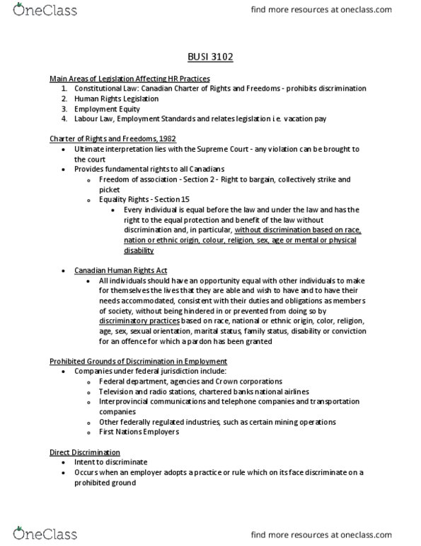 BUSI 3102 Lecture Notes - Lecture 3: Visible Minority, Protected Group, Job Performance thumbnail