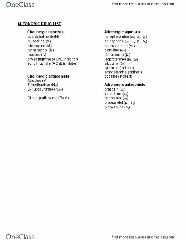 BIOM 3090 Lecture Notes - Lecture 11: Pralidoxime, Isoprenaline, Bethanechol thumbnail