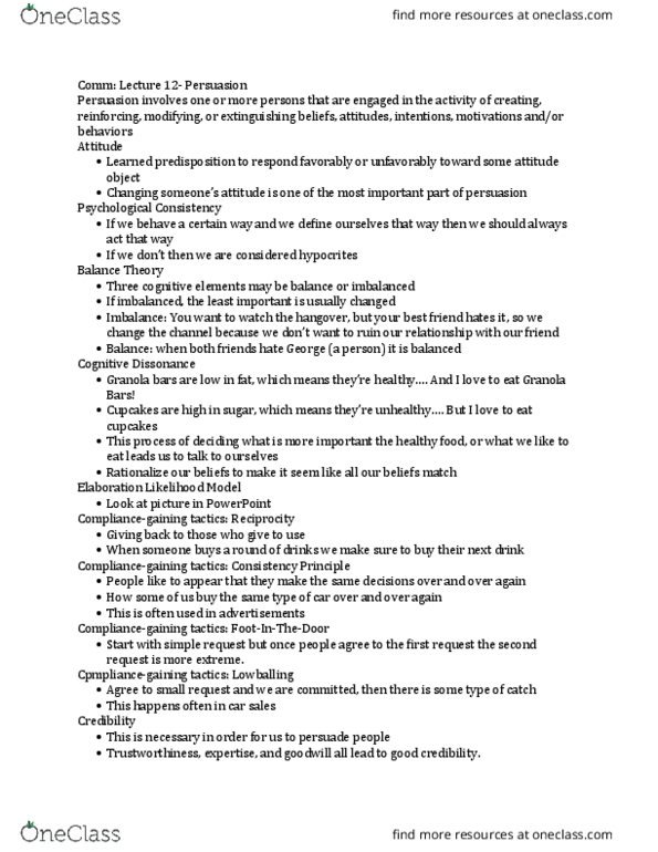 COMM 1000 Lecture Notes - Lecture 12: Elaboration Likelihood Model, Granola, Microsoft Powerpoint thumbnail