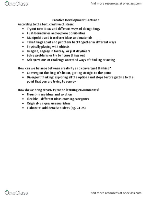 CLD 215 Lecture Notes - Lecture 1: Divergent Thinking, Convergent Thinking thumbnail