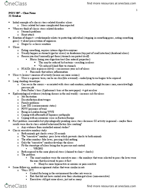 PSYC 507 Lecture Notes - Lecture 5: Helicobacter Pylori, Cortisol, Gastric Acid thumbnail