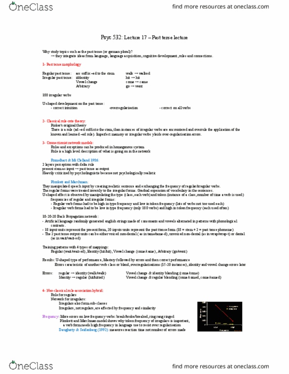 PSYC 532 Lecture Notes - Lecture 7: Regular And Irregular Verbs, Perceptron, Artificial Language thumbnail