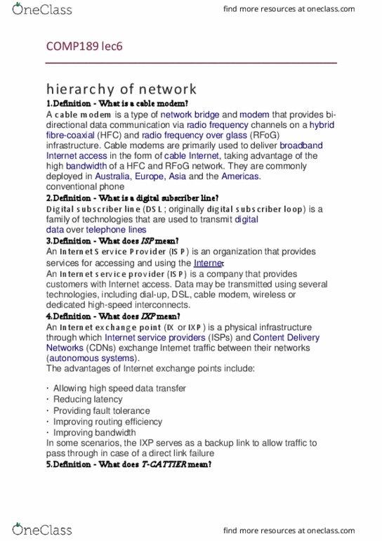 COMP 189 Lecture Notes - Lecture 6: Backronym, Internet Backbone, Bell Labs thumbnail