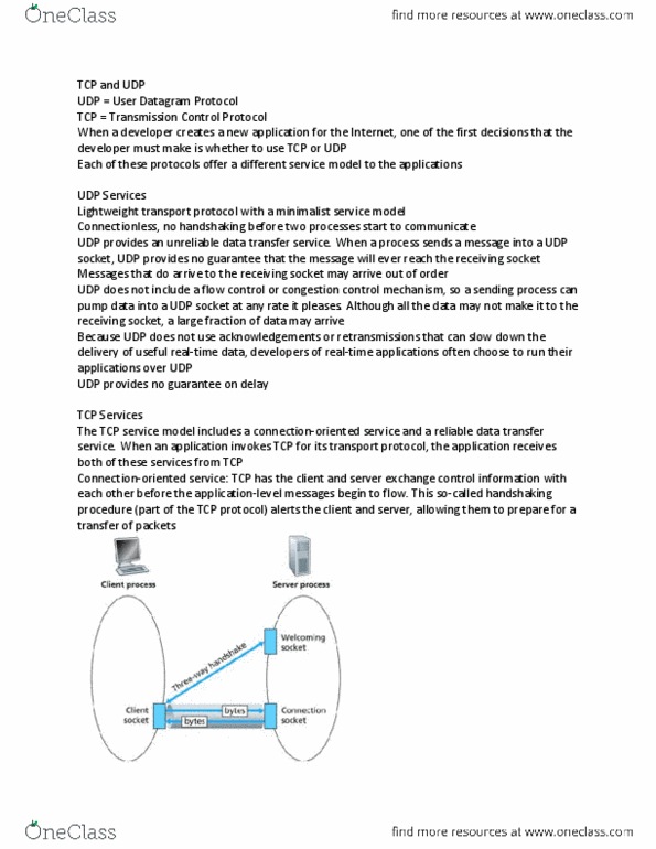 IAT 267 Lecture Notes - User Datagram Protocol, Transmission Control Protocol, Network Congestion thumbnail