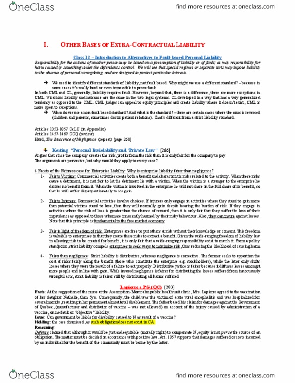 LAWG 101D2 Lecture Notes - Lecture 12: Vicarious Liability, Distributive Justice, Encephalitis thumbnail