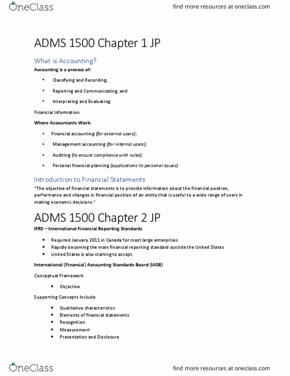 ADMS 1500 Lecture Notes - Lecture 1: Accrual, Cash Flow Statement, Income Statement thumbnail