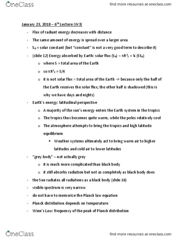 SCI201 Lecture Notes - Lecture 6: Planck'S Law, Radiant Energy, Black Body thumbnail