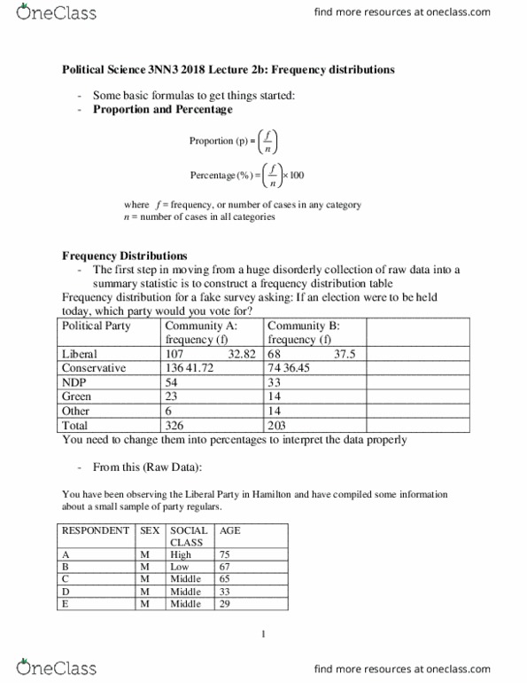 POLSCI 3NN3 Lecture Notes - Lecture 3: Frequency Distribution, Summary Statistics thumbnail