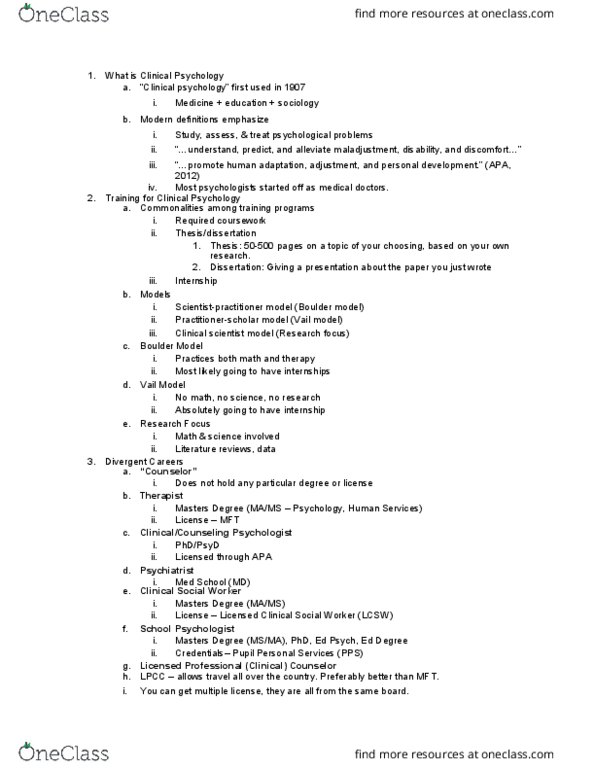 PSYC 481 Lecture Notes - Lecture 1: Neuropsychology, List Of Credentials In Psychology, Doctor Of Psychology thumbnail