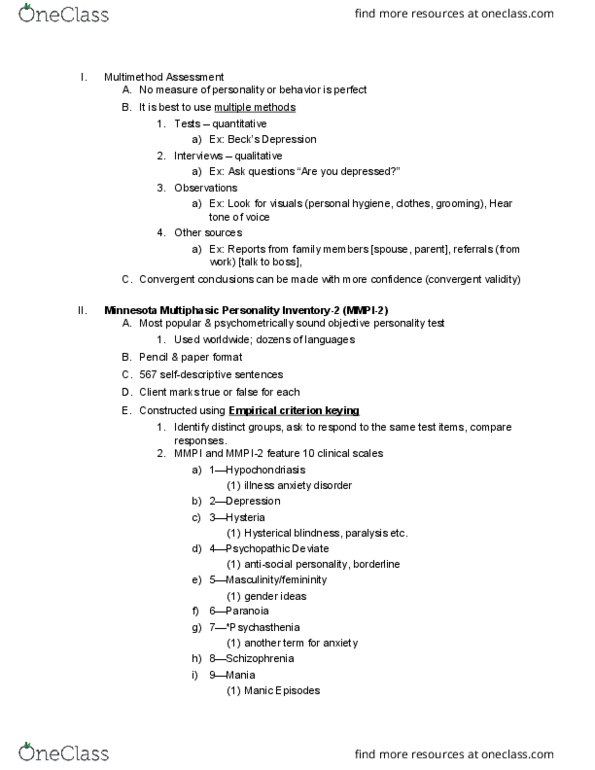 PSYC 481 Lecture Notes - Lecture 12: Psychasthenia, Extraversion And Introversion, Convergent Validity thumbnail