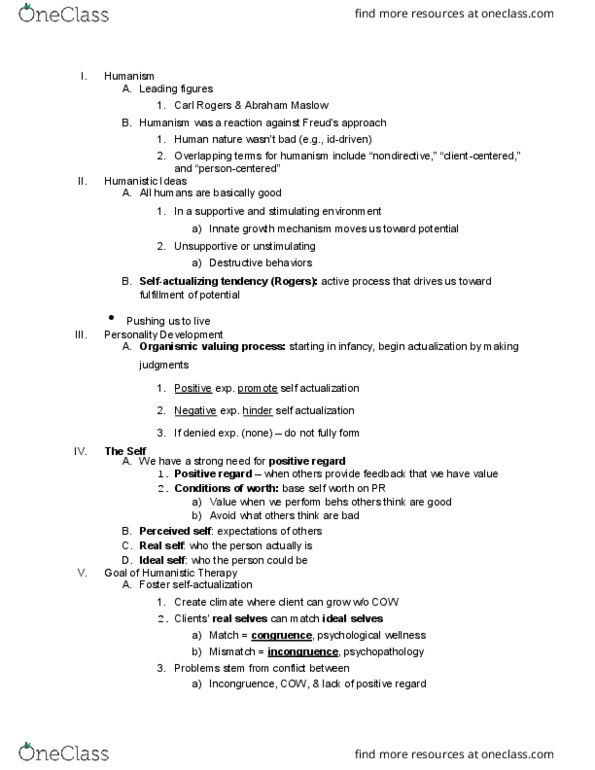 PSYC 481 Lecture Notes - Lecture 18: Abraham Maslow, Psychopathology, Human Nature thumbnail