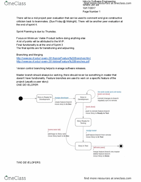 SWEN-261 Lecture Notes - Lecture 15: User Story, Version Control thumbnail