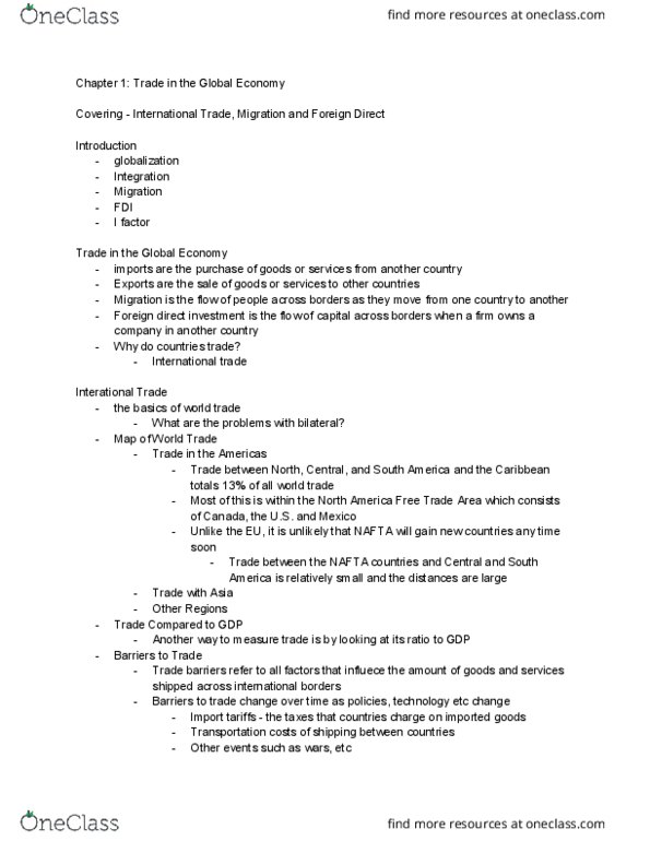 ECON 3HH3 Lecture Notes - Lecture 1: International Trade, North American Free Trade Agreement thumbnail