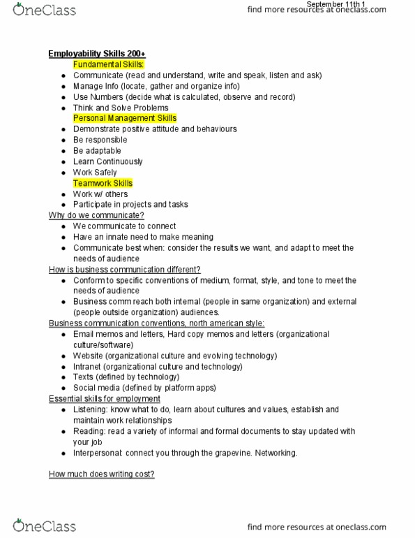 SPMA 1P94 Lecture Notes - Lecture 1: Business Communication, Organizational Culture, Intranet thumbnail