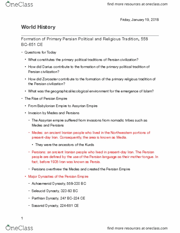 HIST 1010 Lecture Notes - Lecture 2: Pasargadae, Angra Mainyu, Zoroastrianism thumbnail