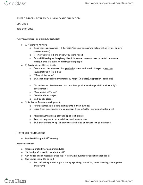 PS275 Lecture Notes - Lecture 2: Preformationism, Parenting Styles thumbnail