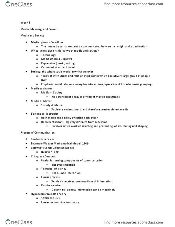 CCT110H5 Lecture Notes - Lecture 3: Rhetorical Situation, Communication Theory, Institute For Operations Research And The Management Sciences thumbnail