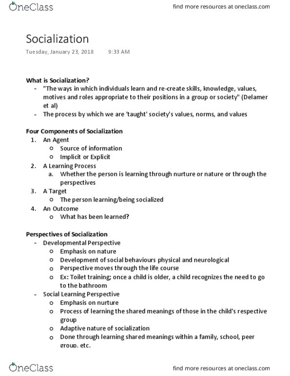 SOCPSY 1Z03 Lecture Notes - Lecture 4: Symbolic Interactionism, Toilet Training thumbnail