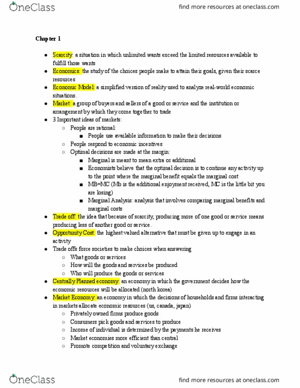 ECON 1201 Chapter Notes - Chapter 1: Productive Efficiency, List Of Fables Characters, Marginal Utility thumbnail