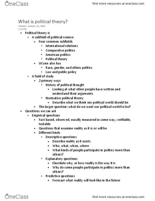 POLS 1002 Lecture Notes - Lecture 1: Political Philosophy, Comparative Politics thumbnail