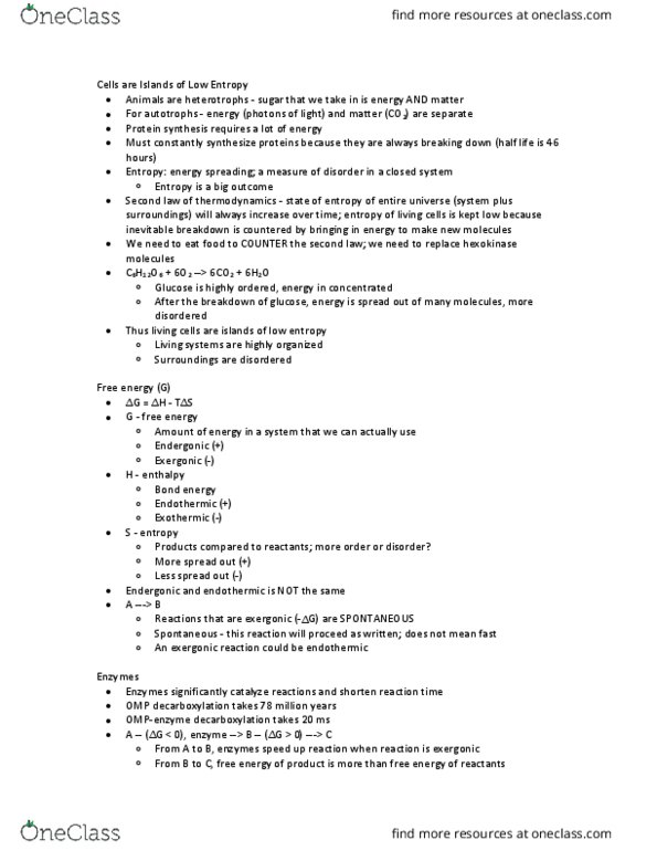 Biology 1002B Lecture Notes - Lecture 6: Activation Energy, Extremophile, Protein Folding thumbnail