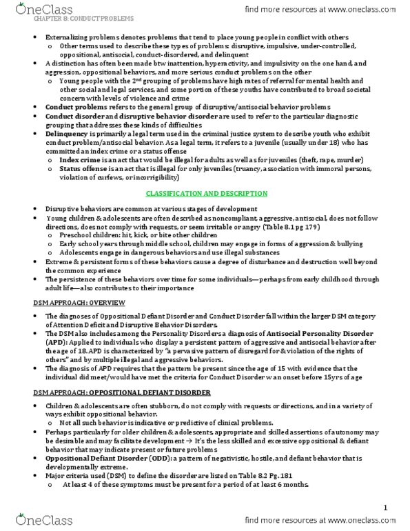 PSY341H5 Chapter Notes -Oppositional Defiant Disorder, Dsm-Iv Codes, Antisocial Personality Disorder thumbnail