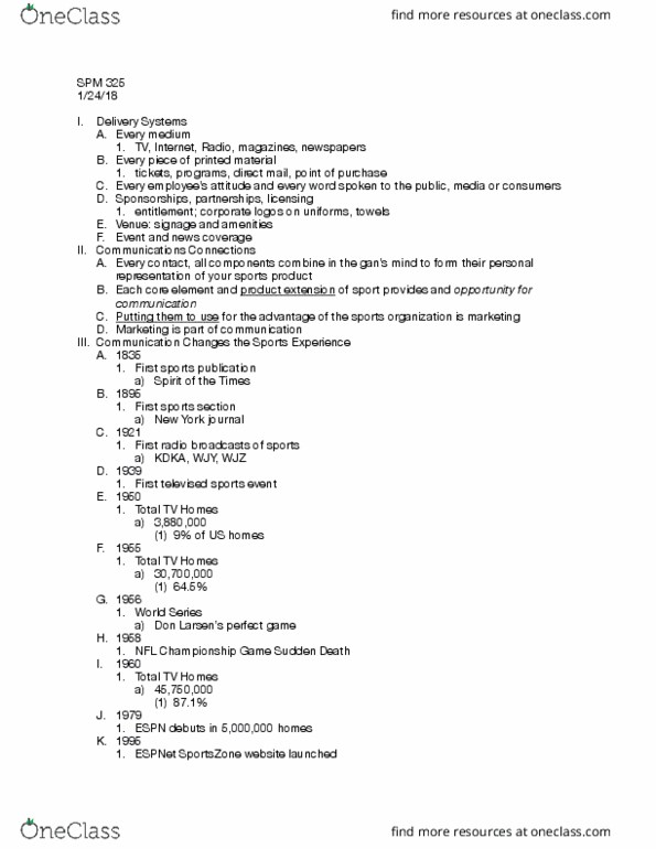 SPM 325 Lecture Notes - Lecture 1: Espn Deportes Radio, Espn International, Espn3 thumbnail