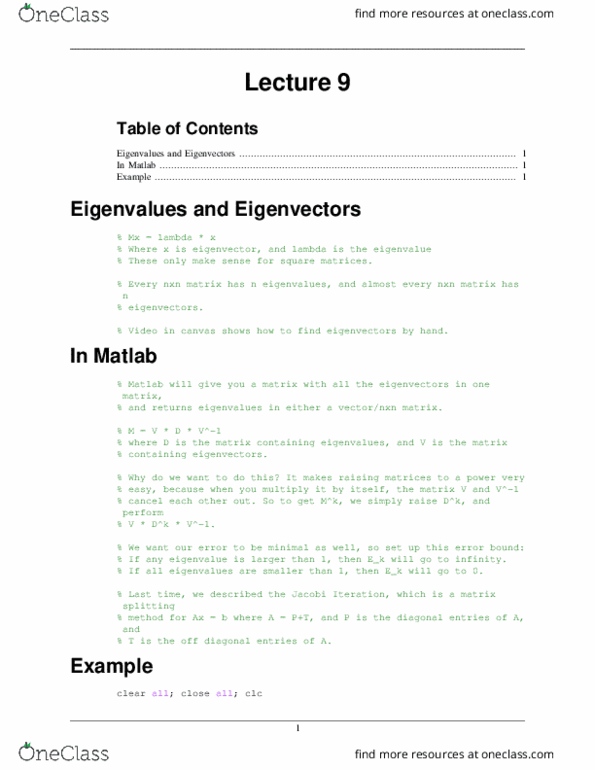 AMATH 301 Lecture Notes - Lecture 9: Row And Column Vectors, Matrix Splitting, Matlab thumbnail