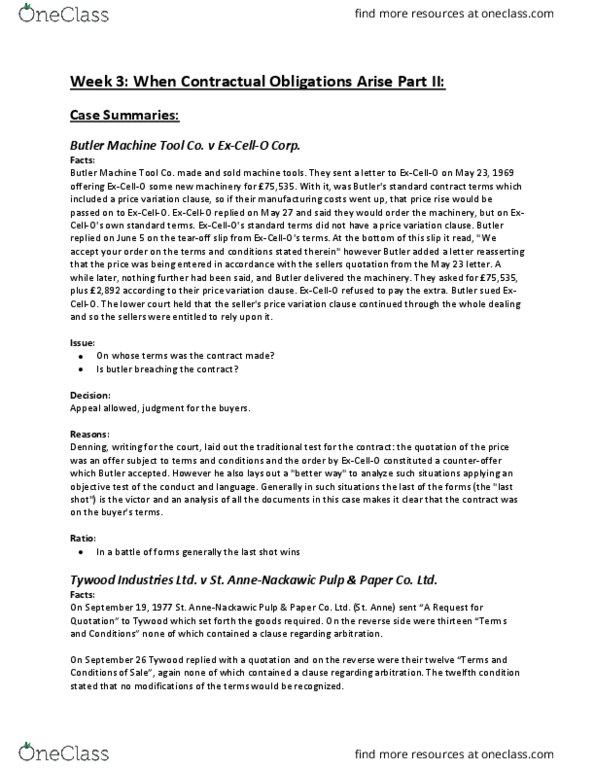 LAWS 3003 Lecture Notes - Lecture 3: Purchase Order, Telex Communications, Standard Form Contract thumbnail