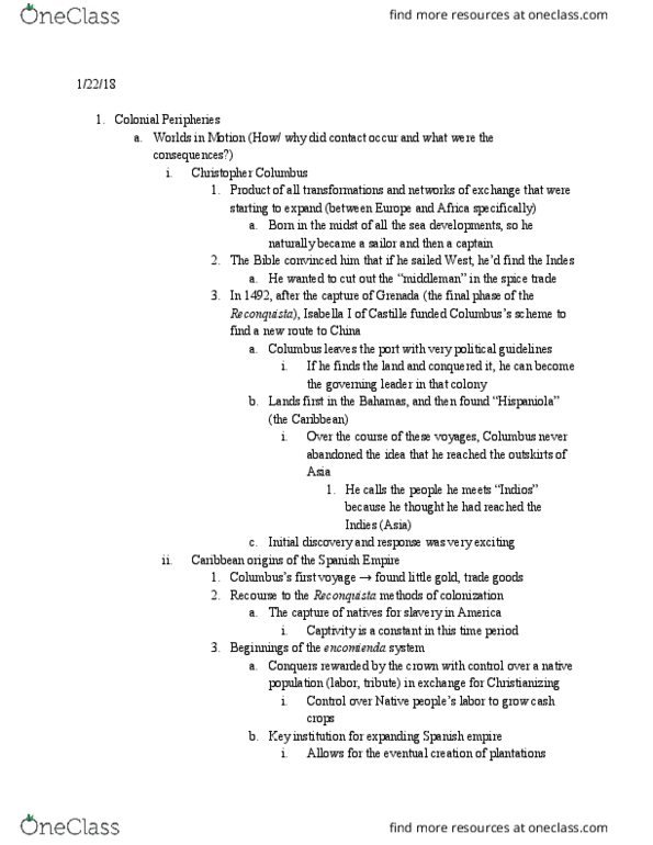 HIST 103A Lecture Notes - Lecture 2: Terra Nullius, Axolotl, Columbian Exchange thumbnail