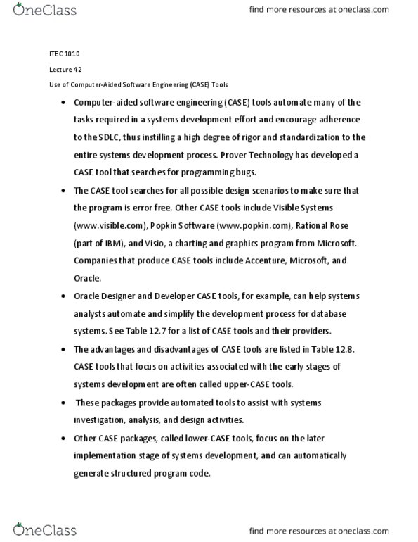 ITEC 1010 Lecture Notes - Lecture 42: Dte Energy, Computer-Aided Software Engineering, Ibm Rational Rose Xde thumbnail