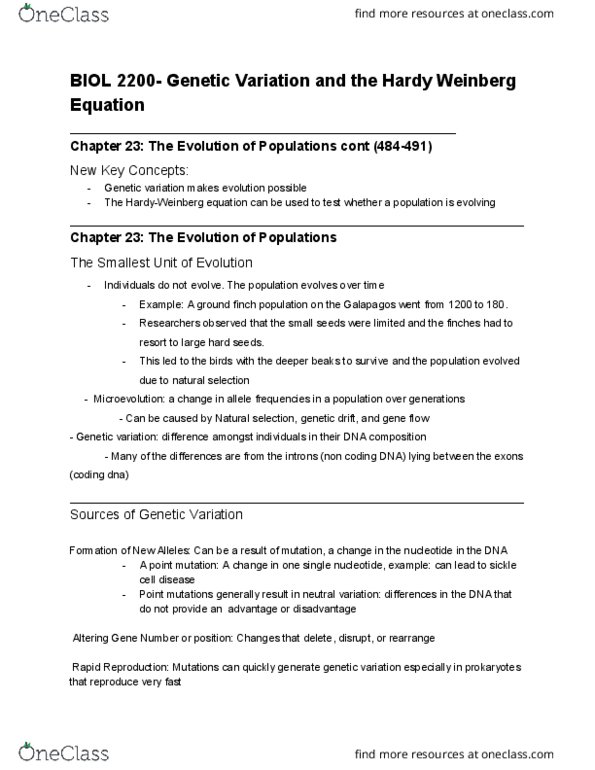 BIOL 2200 Lecture Notes - Lecture 4: Mendelian Inheritance, Adaptation, Heritability thumbnail