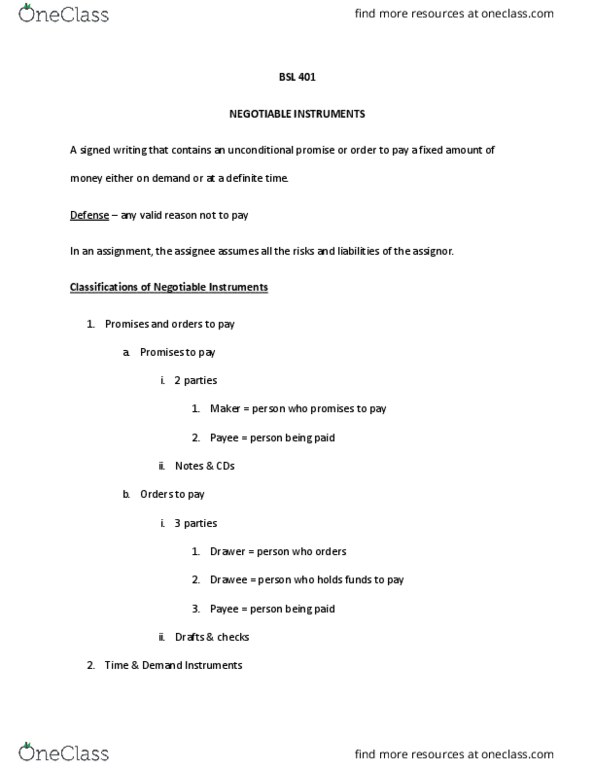 BSL 401 Lecture 1: negotiable instruments introduction thumbnail