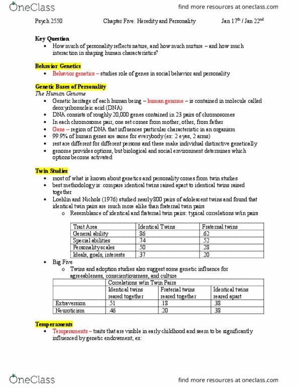 Psychology 2550A/B Lecture Notes - Lecture 5: False Dilemma, Novelty Seeking, Interpersonal Attraction thumbnail