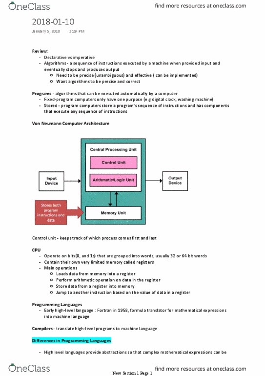 COMPSCI 1MD3 Lecture Notes - Lecture 2: Programming Paradigm, Exponentiation, Guido Van Rossum thumbnail