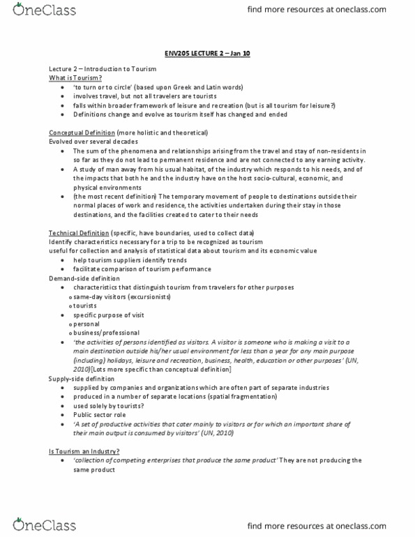 ENV250Y5 Lecture Notes - Lecture 2: Dark Tourism, World Trade Organization, Theoretical Definition thumbnail