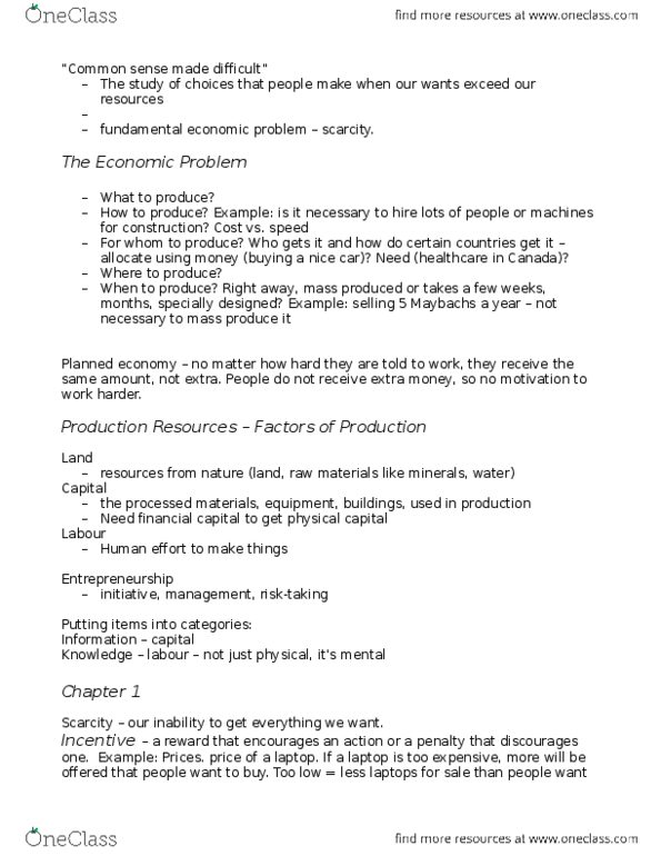 Economics 1021A/B Lecture Notes - Ceteris Paribus, Carbon Footprint, Information Revolution thumbnail